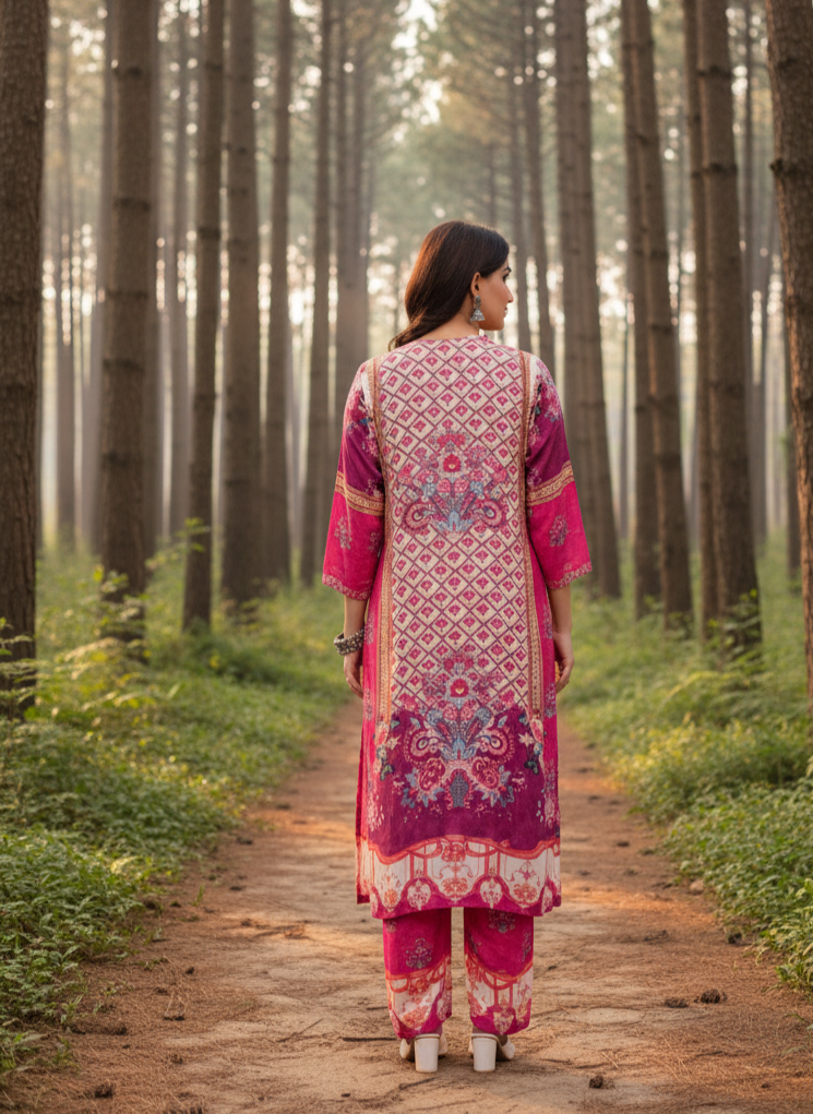 Sanjh Collection Pure Muslin Printed Kurta Set – Timeless Evening Elegance